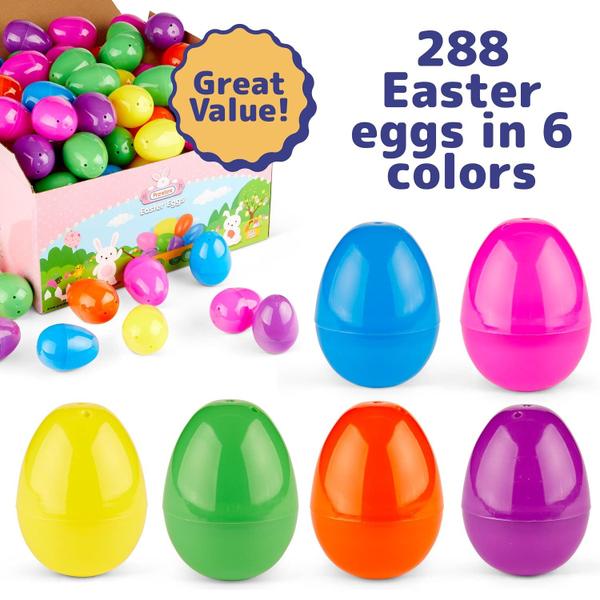 Ovos de Páscoa de plástico PREXTEX 288ct 6 cores 6,35 cm preenchíveis Imagem de Ovos de Páscoa de plástico PREXTEX 288ct 6 cores 6,35 cm preenchíveis