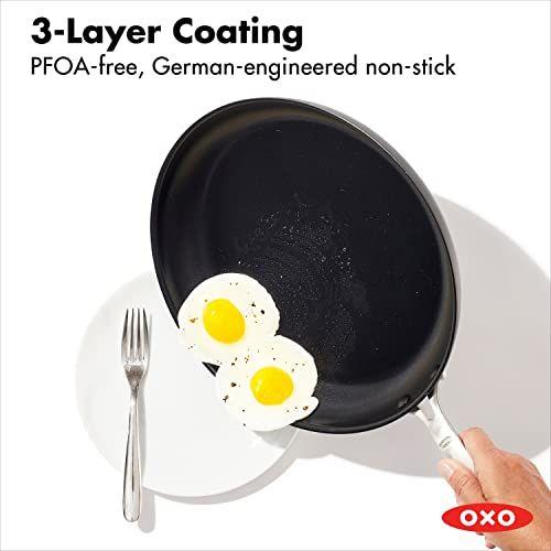 Imagem de OXO Good Grips Pro Hard Anodized PFOA-Free Nonstick 12" Frigideira Frigideira Frigideira Máquina de lavar louça seguro forno seguro alça de aço inoxidável preto