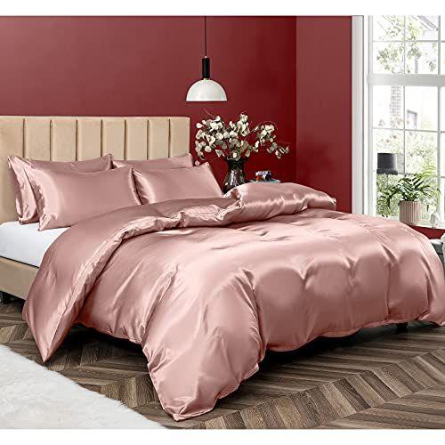 Imagem de P Pothuiny 5 peças Satin Duvet Capa King Size Set, Luxury Silky Like Champagne Duvet Capa De Cama Com Fecho zipper, 1 capa de edredom + 4 caixas de travesseiro (sem conforto)