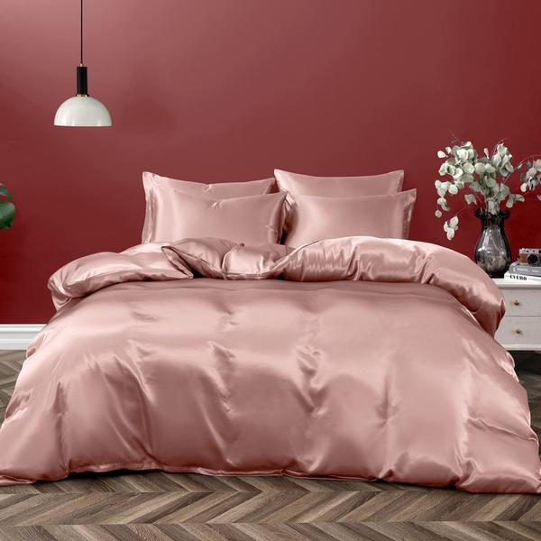 Imagem de P Pothuiny 5 peças Satin Edredom Capa Full/Queen Size Set, Luxury Silky Like Champagne Duvet Capa De Cama Com Fechério, 1 Capa de Edredom + 4 Capas de Travesseiro (Sem Conforto)