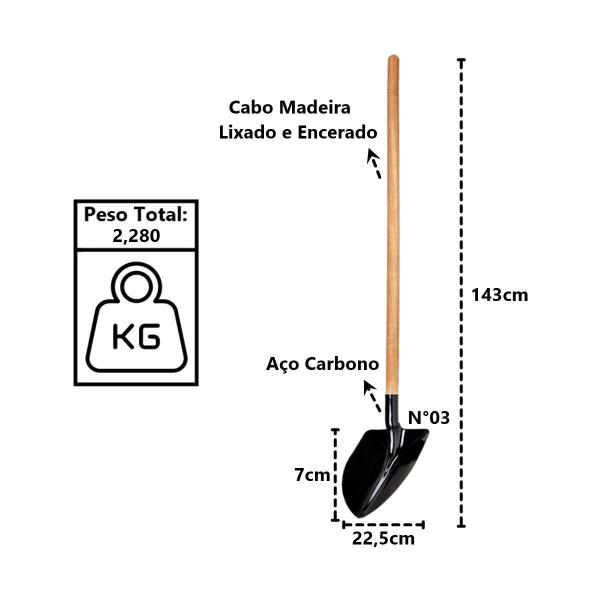 Imagem de Pá de Bico Construção em Aço Carbono com Cabo Reto N03 143cm