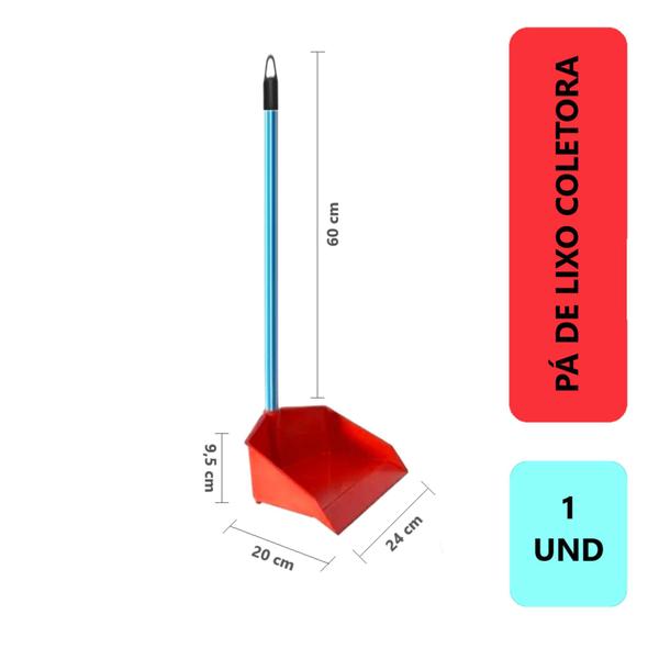 Imagem de Pá De Lixo Grande Coletora Com Cabo De 60 Cm - Reforçada