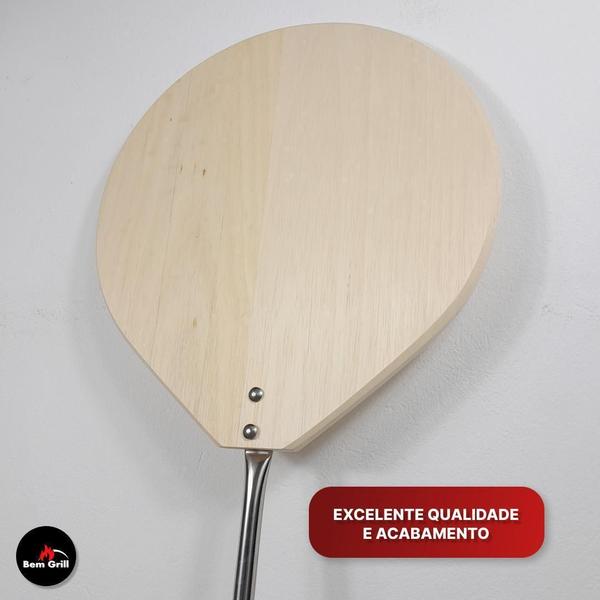 Pá De Pizza Madeira 36Cm Forno Lenha Cabo Curto Inox - Bem Grill Imagem de Pá De Pizza Madeira 36Cm Forno Lenha Cabo Curto Inox