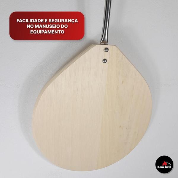Pá De Pizza Madeira 36Cm Forno Lenha Cabo Curto Inox - Bem Grill Imagem de Pá De Pizza Madeira 36Cm Forno Lenha Cabo Curto Inox