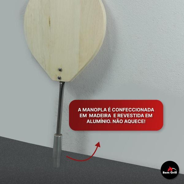 Pá De Pizza Madeira 36Cm Forno Lenha Cabo Curto Inox - Bem Grill Imagem de Pá De Pizza Madeira 36Cm Forno Lenha Cabo Curto Inox