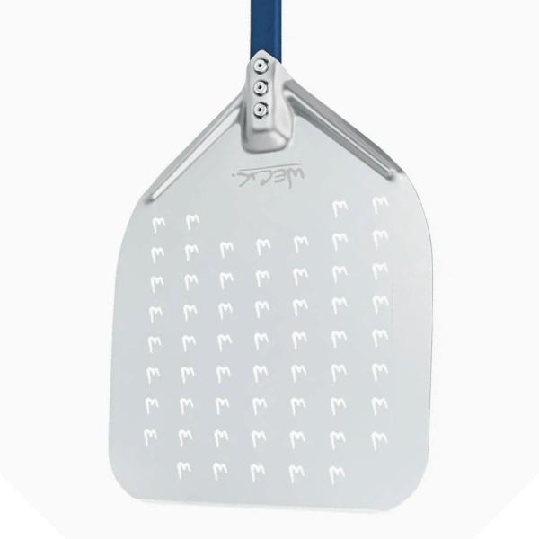 Pá para Enfornar Pizza com furos Alumínio 30,5 x 35,5cm Azul Curto - Weck Imagem de Pá para Enfornar Pizza com furos Alumínio 30,5 x 35,5cm Azul Curto