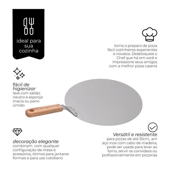 Pá Para Pizza De Inox Com Cabo de Madeira 35 cm Mimo Style Imagem de Pá Para Pizza De Inox Com Cabo de Madeira 35 cm Mimo Style
