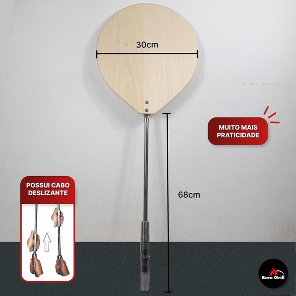 Imagem de Pá Para Pizza De Madeira 30cm Com Cabo 68cm Em Inox