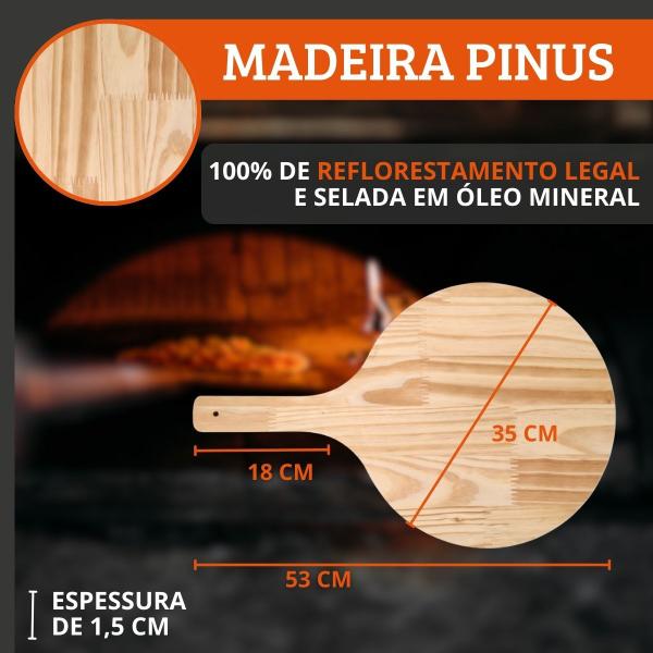 Imagem de Pá Para Pizza Em Madeira Pinus 35Cm Com Cabo Curto