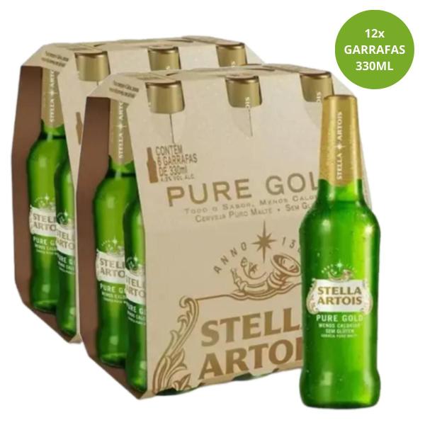 Imagem de Pack 12 Cerveja Stella Artois Pure Gold Long Neck 330ml