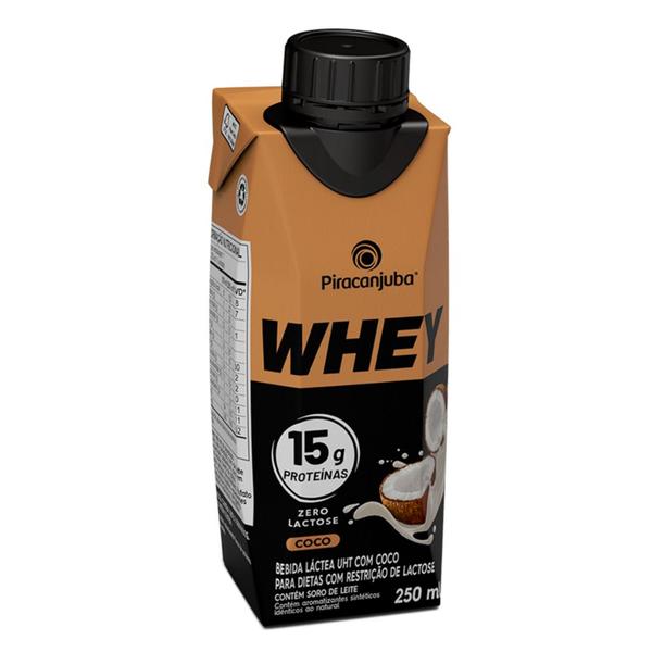 Imagem de Pack 12 unidades Bebida Láctea Whey 15g de Proteína Piracanjuba Zero Lactose Pronto para Consumo Sabor Coco - Caixa com