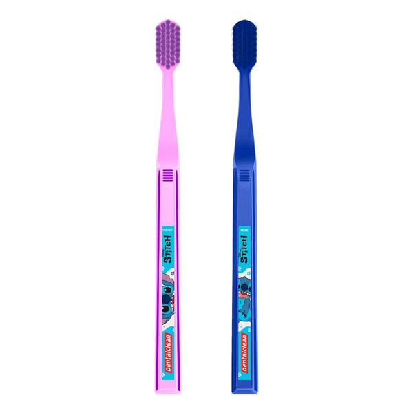 Imagem de Pack 2 Escovas de Dente Cerdas Macia Lilo e Stitch Juvenil Azul Rosa Soft Dentalclean