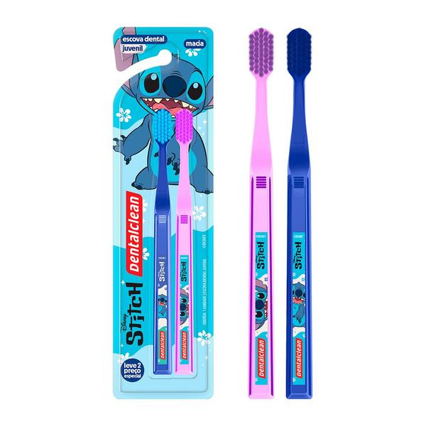 Imagem de Pack 2 Escovas de Dente Cerdas Macia Lilo e Stitch Juvenil Azul Rosa Soft Dentalclean