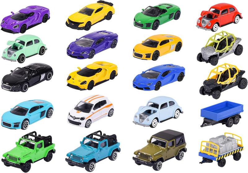 Imagem de Pack 20 Miniaturas Street Cars - Audi R8, Volkswagen Fusca, Chevrolet Camaro Fiat 500, Ford GT, Jeep Wrangler - 1/64 - Majorette