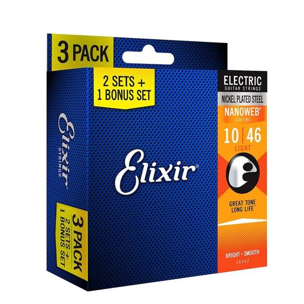 Imagem de Pack 3 encordoamento corda elixir guitarra 010-046 nanoweb