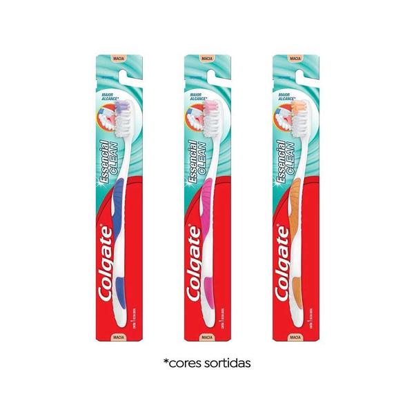 Imagem de Pack 3 Escovas Dentais Essencial Clean Macia Colgate