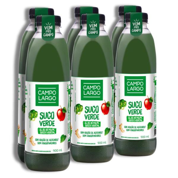 Imagem de Pack 6 unidades Suco Verde Frutas e Vegetais com Aroma de Manjericão Campo Largo 900ml - Kit com 6x900ml