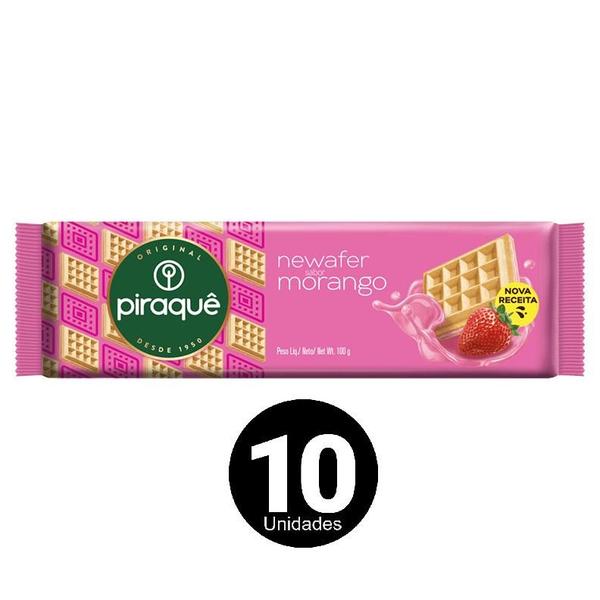Pack com 10 Newafer Piraquê Morango 100g Imagem de Pack com 10 Newafer Piraquê Morango 100g