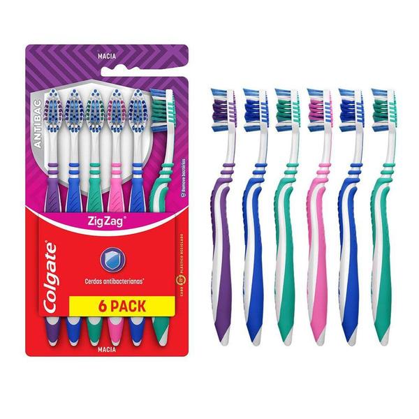 Pack Escova Dental Colgate Zig Zag Antibacteriana com 6 unidades Imagem de Pack Escova Dental Colgate Zig Zag Antibacteriana com 6 unidades
