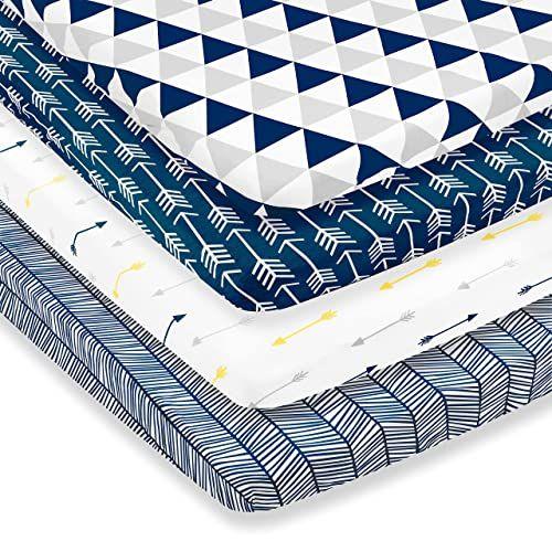 Imagem de Pack n Play Sheets  Pack and Play Sheets 4 Pack  100% Super Soft Jersey Knit Cotton Playard Mattress Sheets  Portable Playpen Sheet  Fitted Play Yard Mini Crib Sheets for Boy & Girl (24 x 38 x 5)