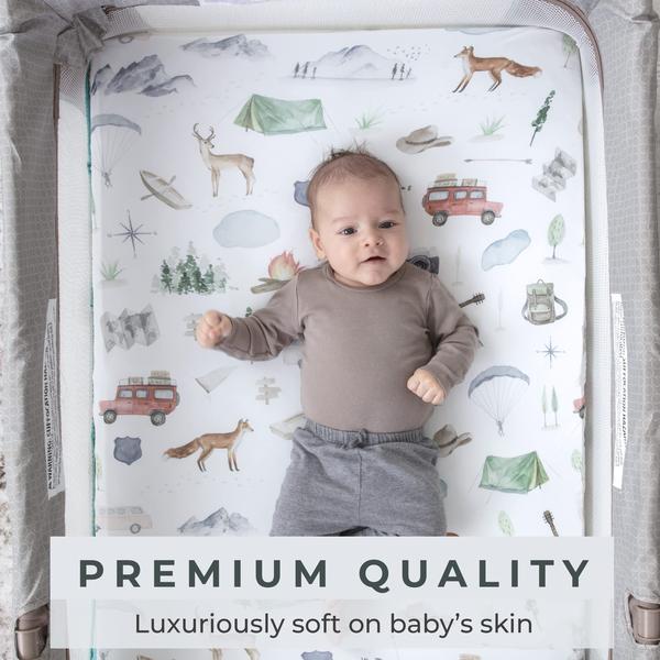 Imagem de Pack N Play Sheets Pobibaby Premium, pacote com 2 estampas Woodland