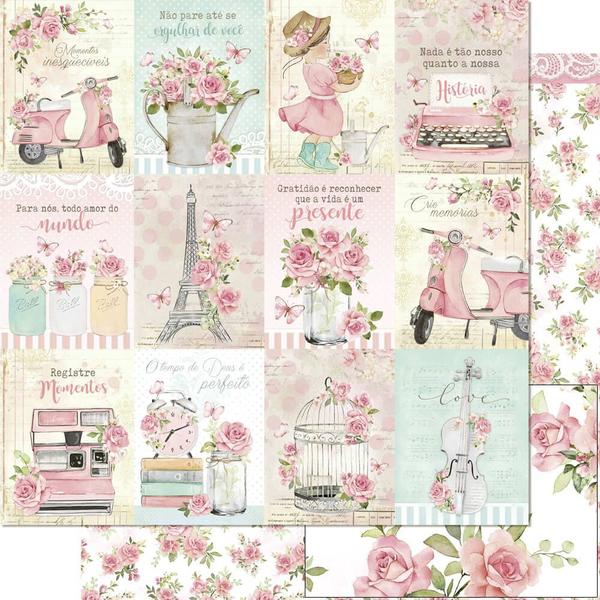 Imagem de Pacote 5 Papel Scrapbook Dupla Face Tags Femininas e Rosas Sd-1178 30,5x30,5cm Litoarte