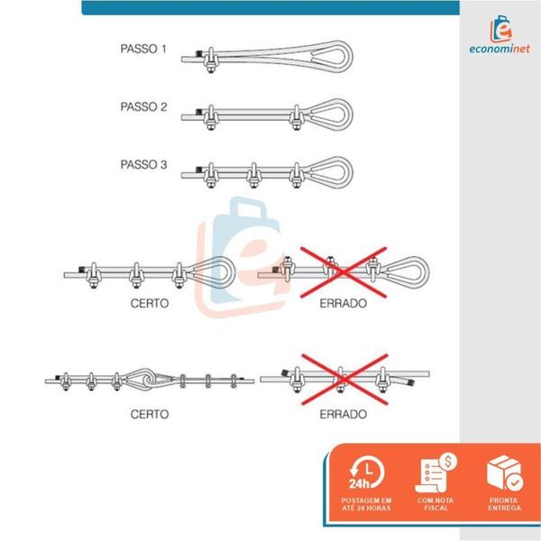 Imagem de Pacote 50 Grampos Leve Para Cabo De Aço 1/4 - Starfer 50