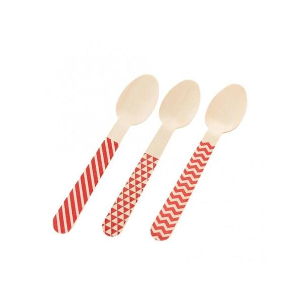 Pacote Colher Madeira - Chevron Vermelho - 10cm - 10 Un - Rizzo - Silver Festas Imagem de Pacote Colher Madeira - Chevron Vermelho - 10cm - 10 Un - Rizzo