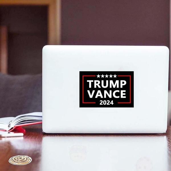 Imagem de Pacote com 10 adesivos Trump Vance 2024 em PVC impermeável para laptop e carro