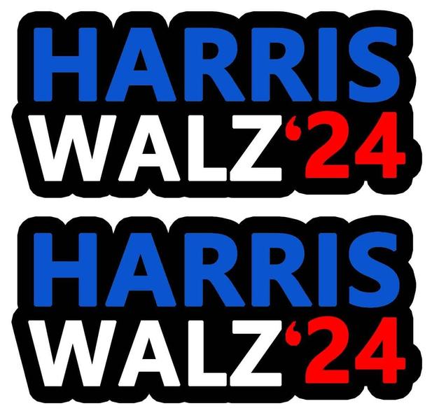 Imagem de Pacote com 2 ímãs de vinil refletivo Harris Walz 2024 3x7 polegadas