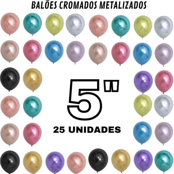 Imagem de Pacote Com 25 Balões Bexiga Cromado, Balões 5 Polegadas, Balão Metalizado Brilhante