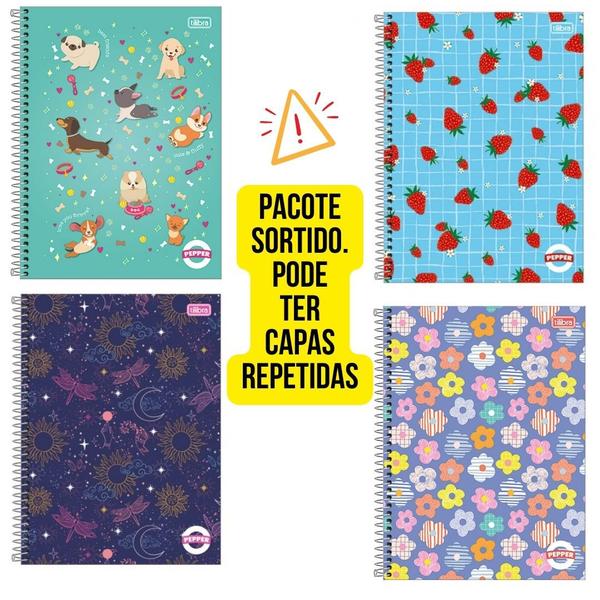 Imagem de Pacote com 4 Cadernos 1 mat. Pepper Fem. Sortidos