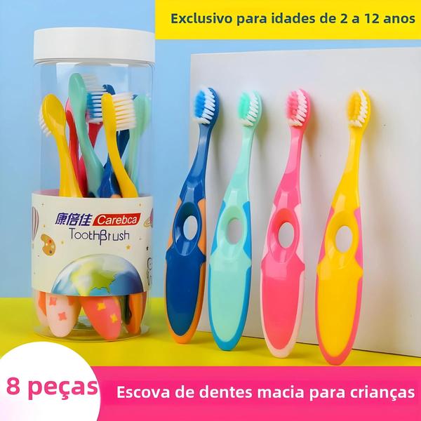 Imagem de Pacote com 8 Escovas de Dentes de Cerdas Macias para Crianças (2 a 12 anos)