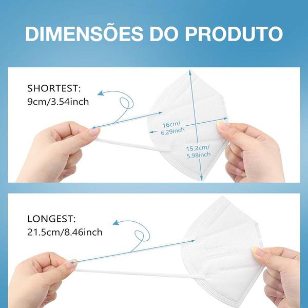 Imagem de Pacote de 10 Máscaras Descartáveis KN95 PFF2  C Clipe Nasal