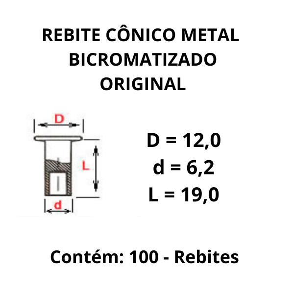 Imagem de Pacote de 100 Rebite Cônico Metal 10x12 para Lona Freio Caminhões Volvo