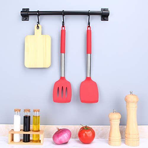 Imagem de Pacote de 2 Sólidos de Silicone, Espátulas de Cozinha Ranhuted Antiaderente, Utensílios de Cozinha Livre BPA resistentes ao calor alto, utensílios ideais para peixes, ovos, panquecas (vermelho)