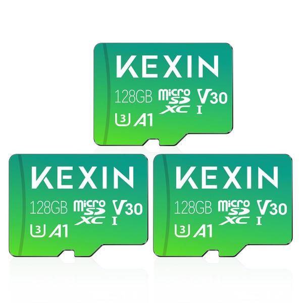 Imagem de Pacote de 3 cartões Micro SD KEXIN 128GB com adaptador 90MB/s 4K V30 A1