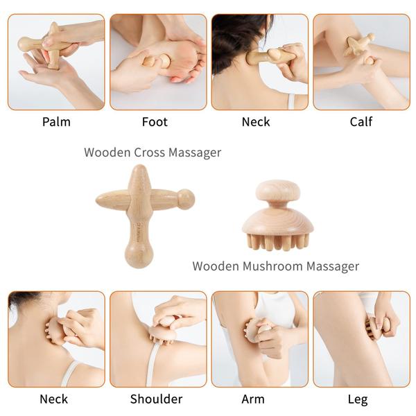 Imagem de Pacote de 7 ferramentas de massagem para terapia de madeira AiRelax para modelar o corpo