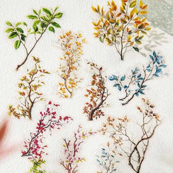 Imagem de Pacote De Adesivos De Plantas E Flores Com 20 Materiais Decorativos Estéticos Para Álbum De Recortes