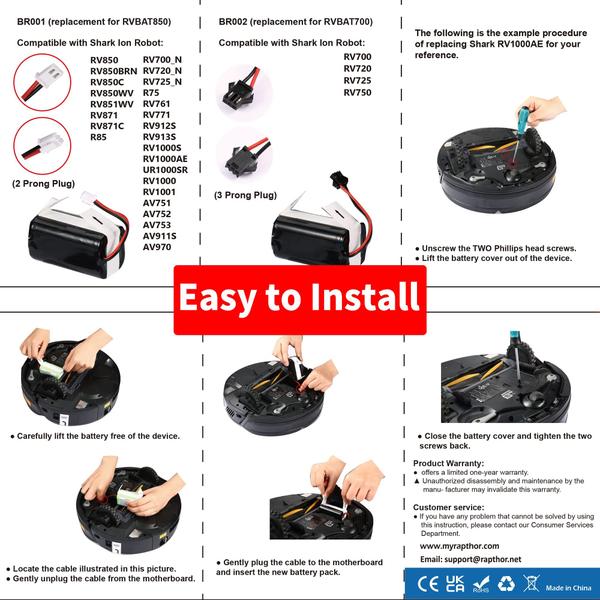 Imagem de Pacote de bateria de reposição para Shark ION/IQ/AI Robot 3000mAh