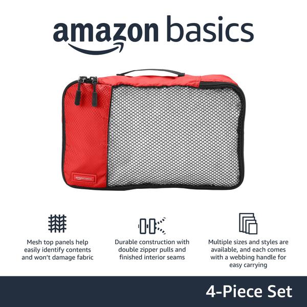 Imagem de Pacote de cubos de embalagem Amazon Basics Lightweight, conjunto de 4 peças, vermelho