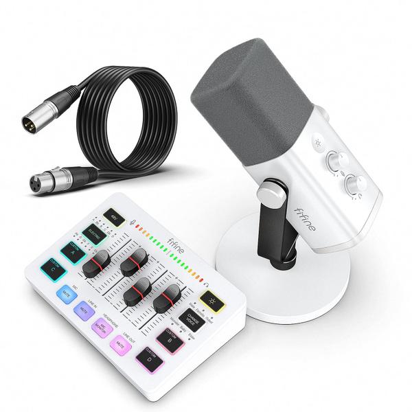 Imagem de Pacote de equipamentos de jogos FIFINE, microfone dinâmico de streaming XLR/USB com conjunto de mixagem de áudio, microfone de gravação de podcast com botão de ganho, mixer de PC com kit de fader deslizante para vídeo, amplificador de voz para jogos KS5W