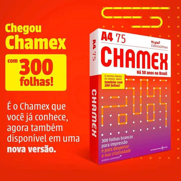 Imagem de Pacote de Folhas Papel A4 Chamex, 75g, 210x297mm, 300 Folhas, Branco - CMC075CA4