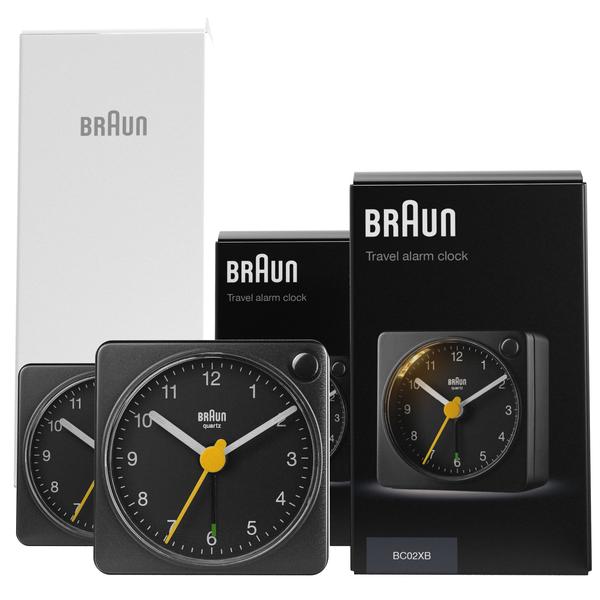 Pacote de presente para casa com despertador analógico de viagem preto clássico da Braun com soneca e luz, tamanho compacto, movimento silencioso de quartzo, alarme sonoro crescendo em preto, modelo BC02XB (pacote com 2) Imagem de Pacote de presente para casa com despertador analógico de viagem preto clássico da Braun com soneca e luz, tamanho compacto, movimento silencioso de quartzo, alarme sonoro crescendo em preto, modelo BC02XB (pacote com 2)