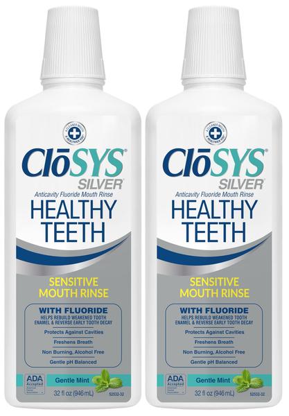 Pacote duplo de enxaguante bucal CloSys Healthy Teeth Anti-Cavidade de 950 ml Imagem de Pacote duplo de enxaguante bucal CloSys Healthy Teeth Anti-Cavidade de 950 ml