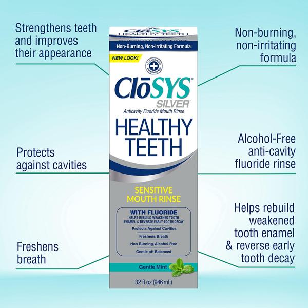 Pacote duplo de enxaguante bucal CloSys Healthy Teeth Anti-Cavidade de 950 ml Imagem de Pacote duplo de enxaguante bucal CloSys Healthy Teeth Anti-Cavidade de 950 ml