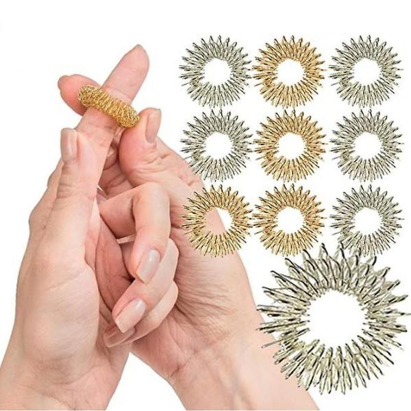 Pacote Spiky Sensory Finger Rings Wokex com 10 cores douradas Imagem de Pacote Spiky Sensory Finger Rings Wokex com 10 cores douradas