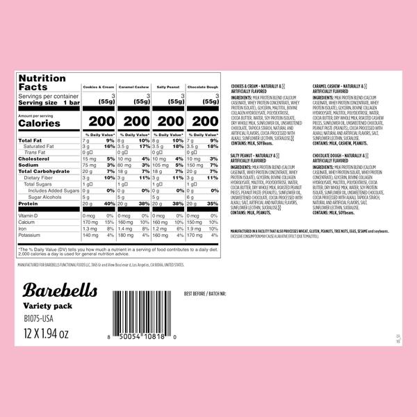 Imagem de Pacote variado de barras de proteína Barebells 12x55g com 20g de proteína