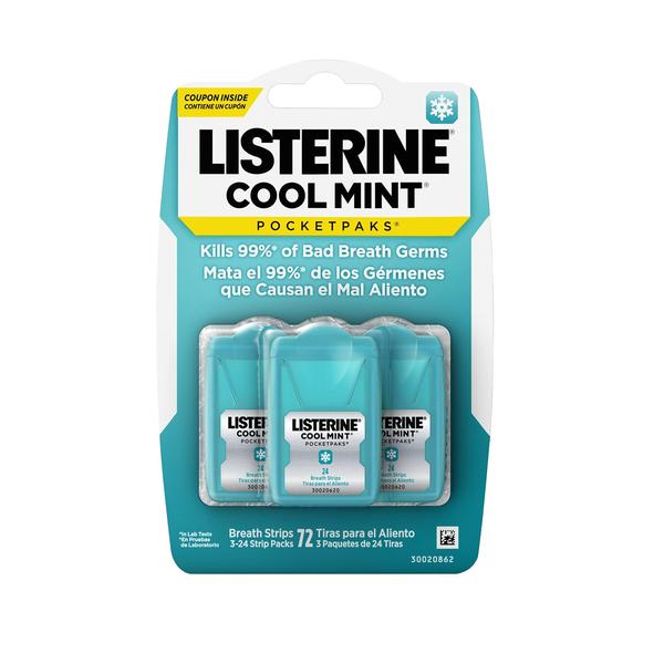 Imagem de Pacotes Breath Strips Listerine Cool Mint, pacote com 24 tiras x 3