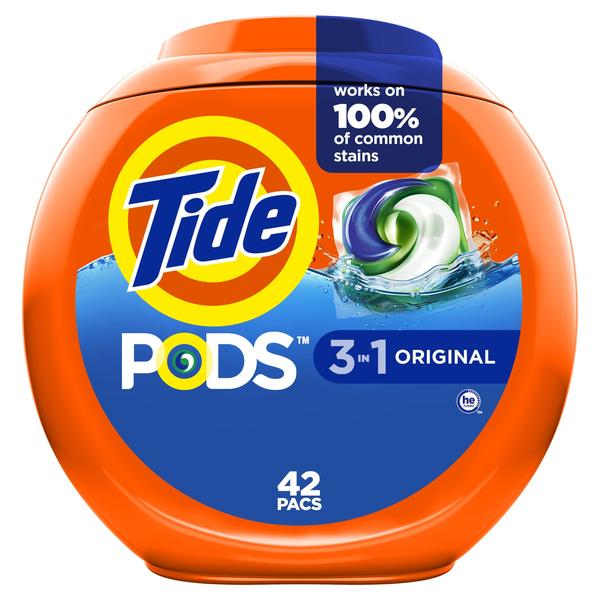 Imagem de Pacotes de sabonete líquido de detergente para a roupa Tide PODS (42 unidades)